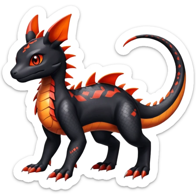 Cute Shiny Guilmon-Salandit-Umbreon-Fakémon-hybrid-creature (full body)  sticker