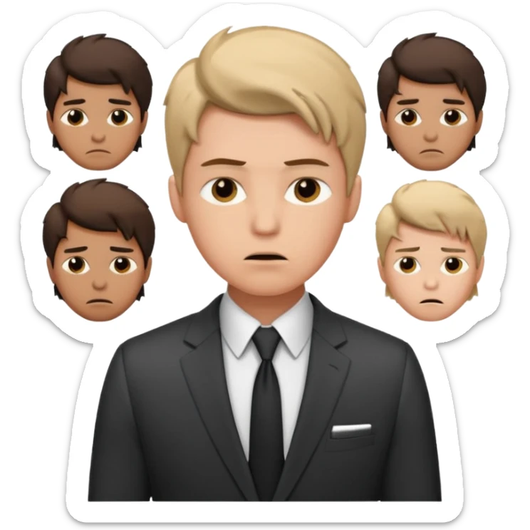 a liittle tired and frustrated entepreneur (only his face). with suit and only a little bit emotional face. young entepreneurs with various suits, but in classic colours. various hair sticker