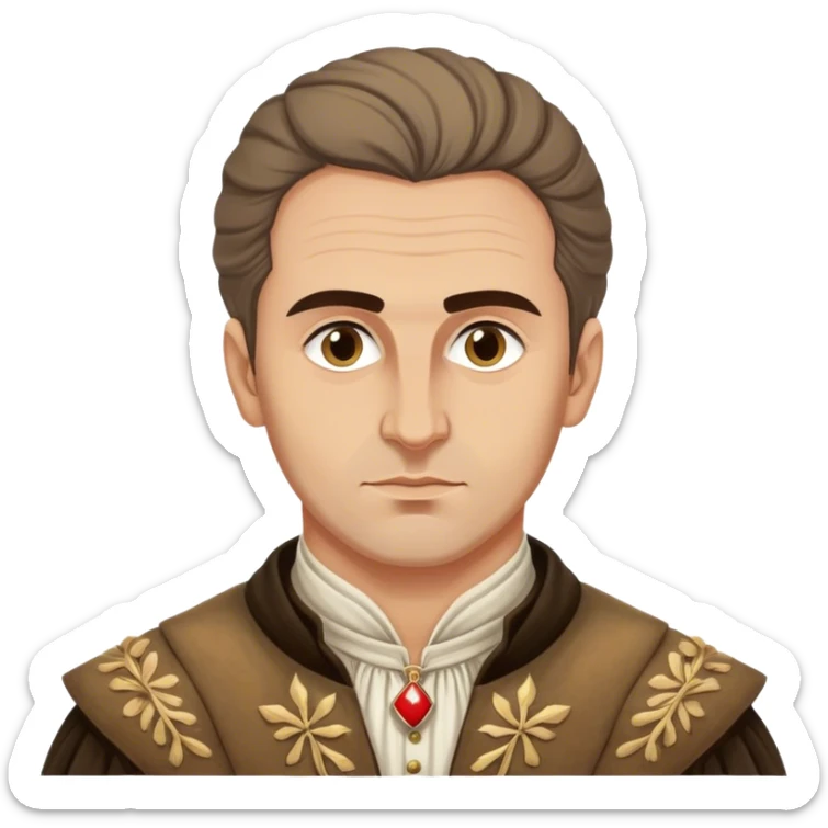 Cinematic Realistic Marko Marulić Portrait Emoji, depicted as a celebrated Croatian writer with a reflective expression and period clothing, rendered with rich textures and warm literary lighting that captures his historical influence. sticker