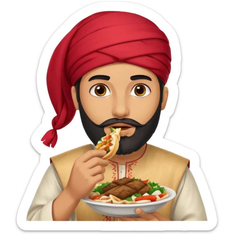 young Lebanese male in traditional arabic outfit eating sharwama sticker