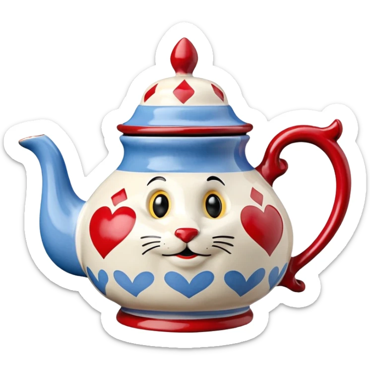 Isolated, detailed illustration of the most incredibly realisti, disney's Alice in wonderland's vintage tea pot
figurine imaginable, toy style. sticker