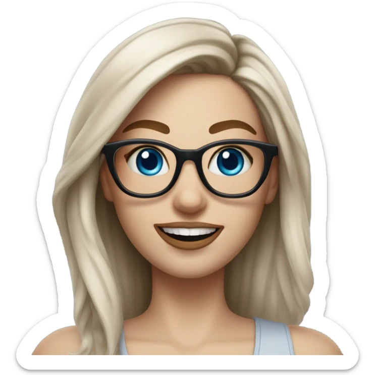 Hyper Realistic Balayage pale beautiful tattooed woman with glasses and blue eyes happy  sticker