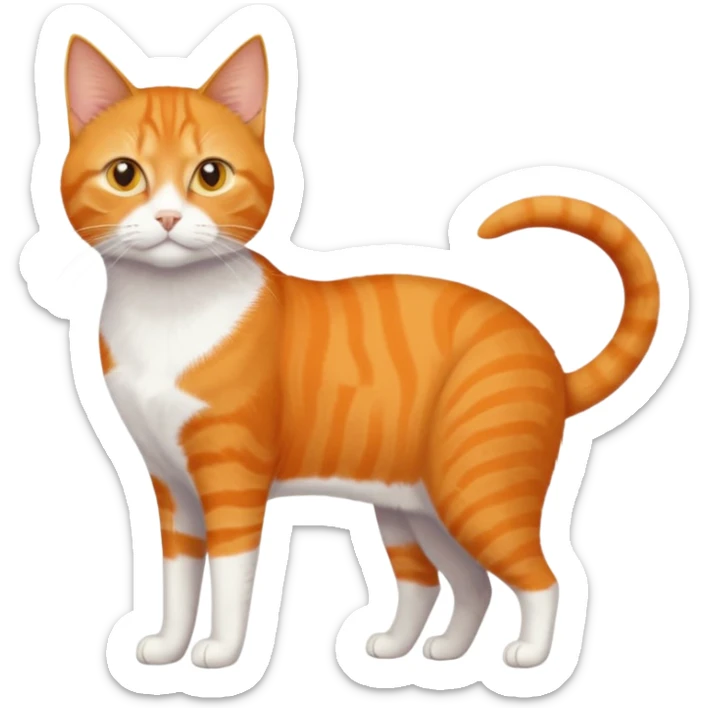 full body orange domestic shorthair slim cat with yellow/orange eyes with a white triangle on his nose sticker