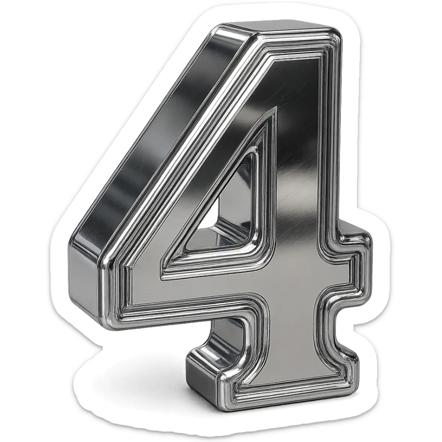 number 4 in chrome 3D emoji style sticker