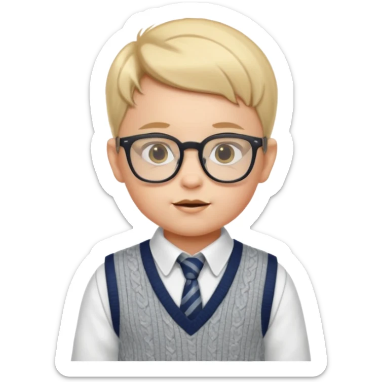 A Baby wearing Nerdy glasses, and a sweater vest over a collared dress shirt  sticker
