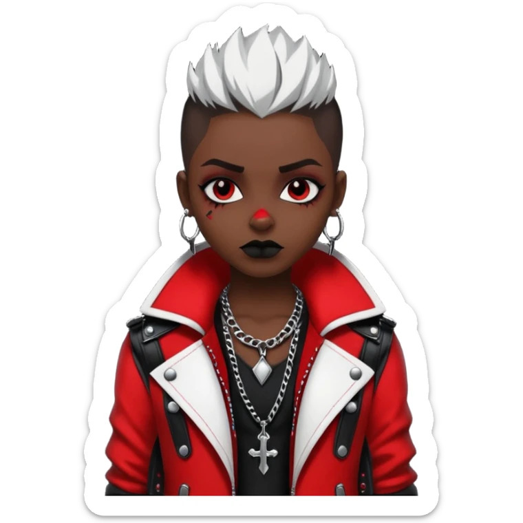 A cool urban punky gothic badass edgy black white and red styled outfit (aesthetic, clothes, clothing, loose object, apparel)  sticker