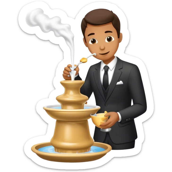 Man in suit with money bag eating Fondue fountain sticker
