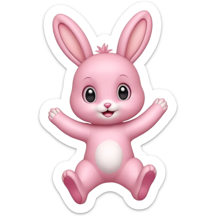 Exited pink bunny, kawaii chibi fluffy ears and body jumping of excitement  sticker