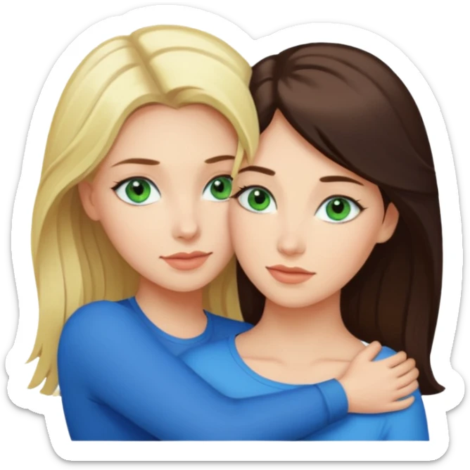 Blondynka z zielonymi oczami przytulająca się do brunetki z niebieskimi oczami sticker
