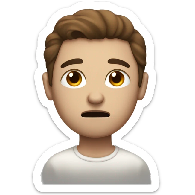 A white men with brown hair and blow eyes going to sleep, sad by himself sticker