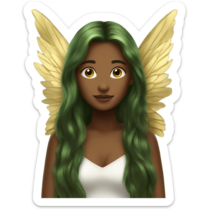 big wings, Beautiful, fairy, gold, brown, dark green, green, long hair sticker