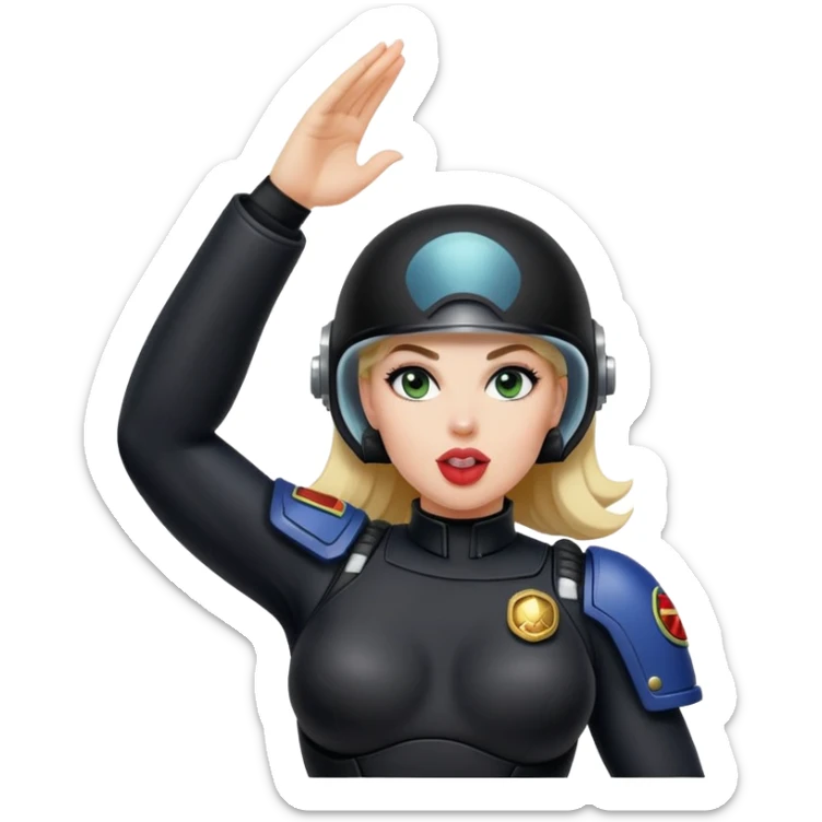 woman space marine in bodysuit salutes tongue out sticker