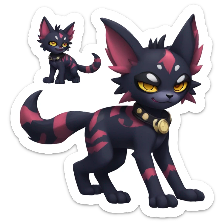 Black Anthro Cool Punk Noibat-Litten-Fakemon-fursona with fangs and edgy markings Full Body sticker