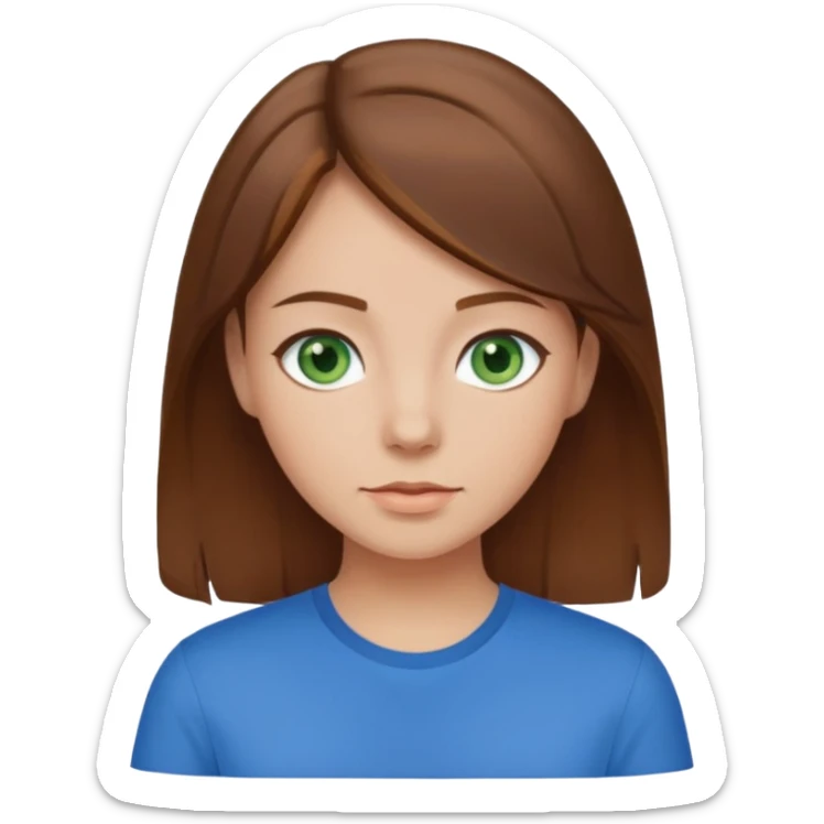 girl with brown hair, green eyes with a blue shirt no background clip art sticker