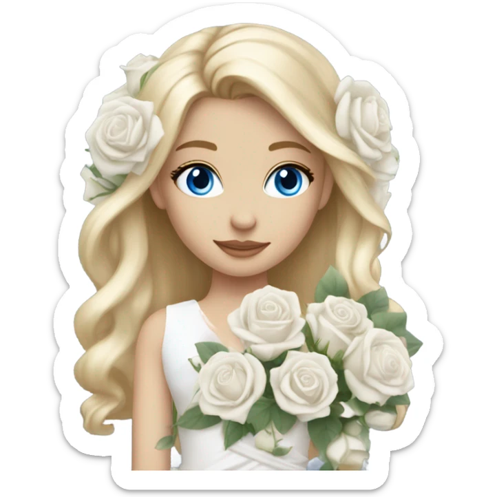 Wedding hair long with white roses beautiful finished blond girl with blue eyes  sticker