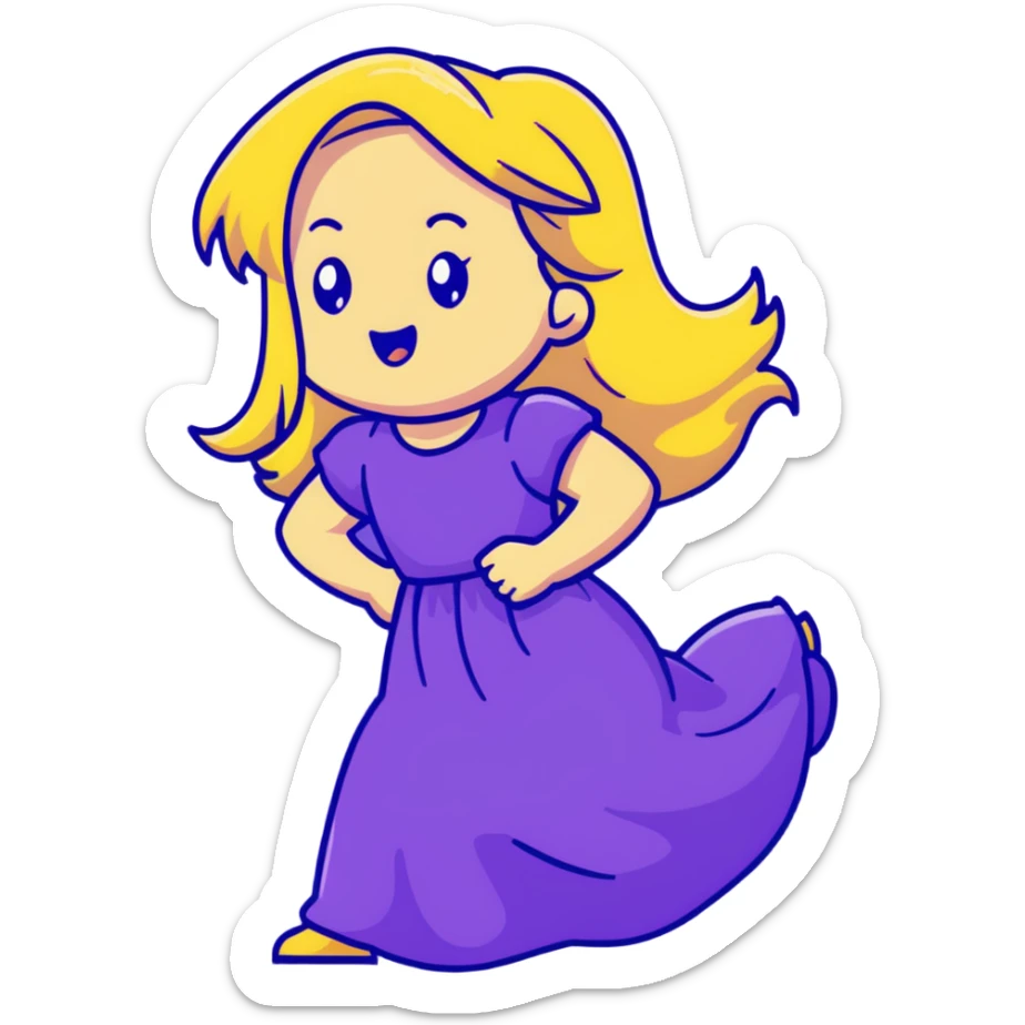blonde long hair  girl with purple dress, farting  sticker