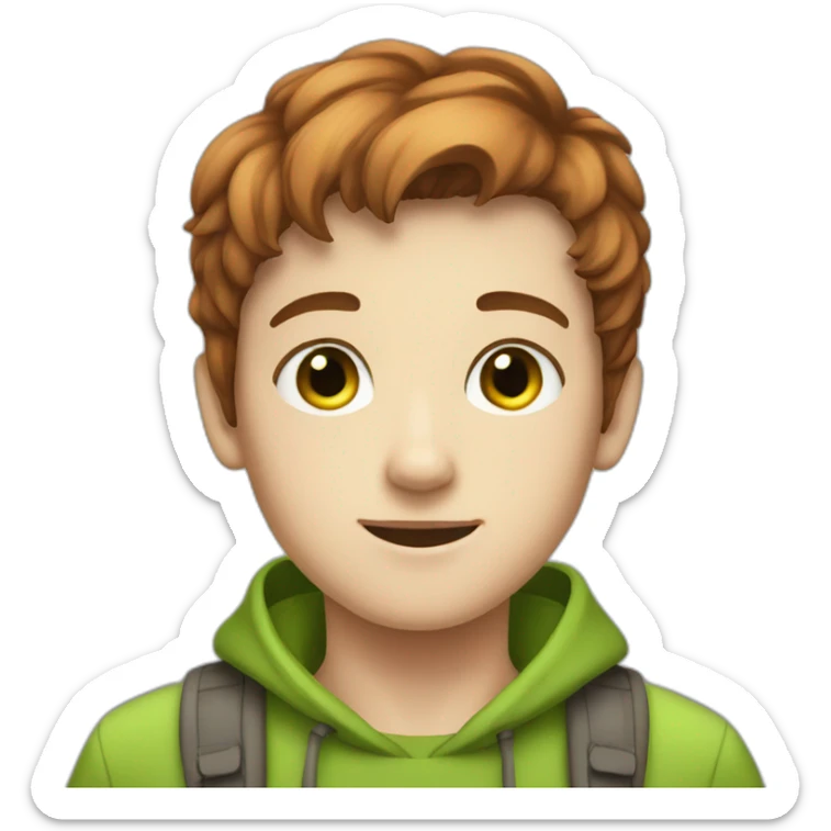 Boy, teenager, short chestnut hair, green eyes, freckles sticker