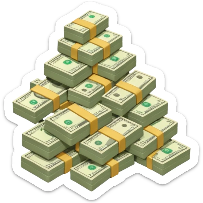 the number 10 and letter x, precede the cash pile, on the same level so it looks like "10x" and to its right, the cash pile, cash pile, make bills rectangular, next to a "10x" factor, looking like 10x CASH PILE,  sticker