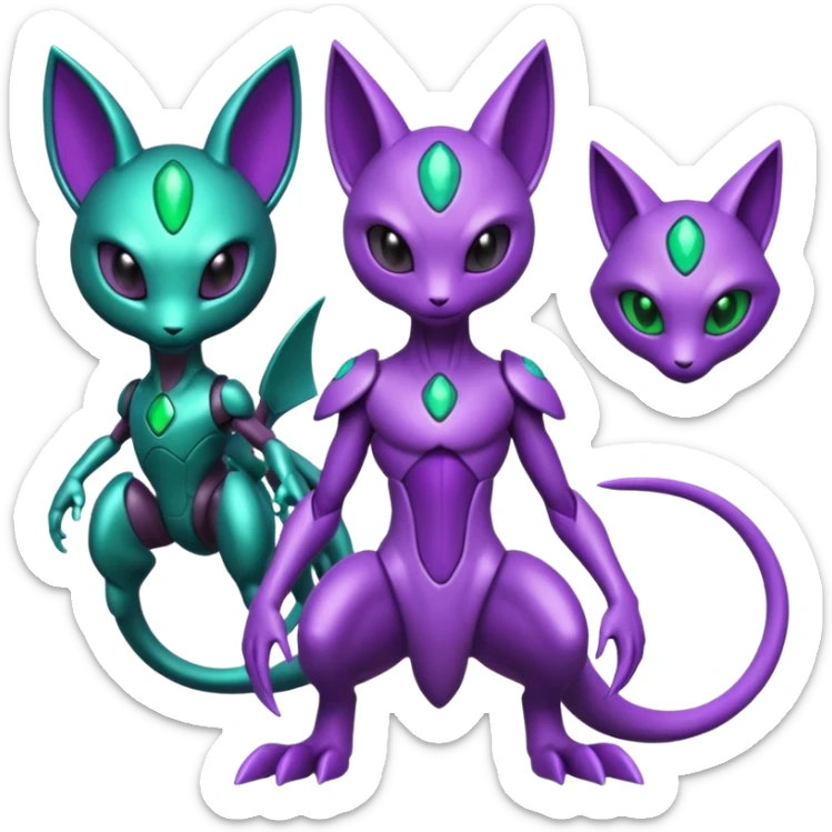 Futuristic armored cyber-Mewtwo-Sableye-Genesect-Deoxys-Espeon-alien-hybrid-fusion sticker