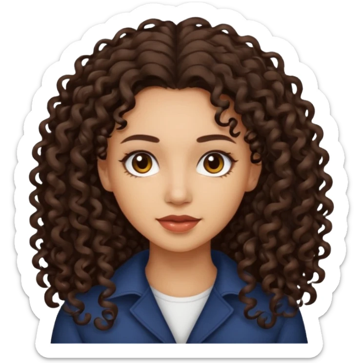 Woman with light skin and dark brown eyes and dark brown long curly hair sticker