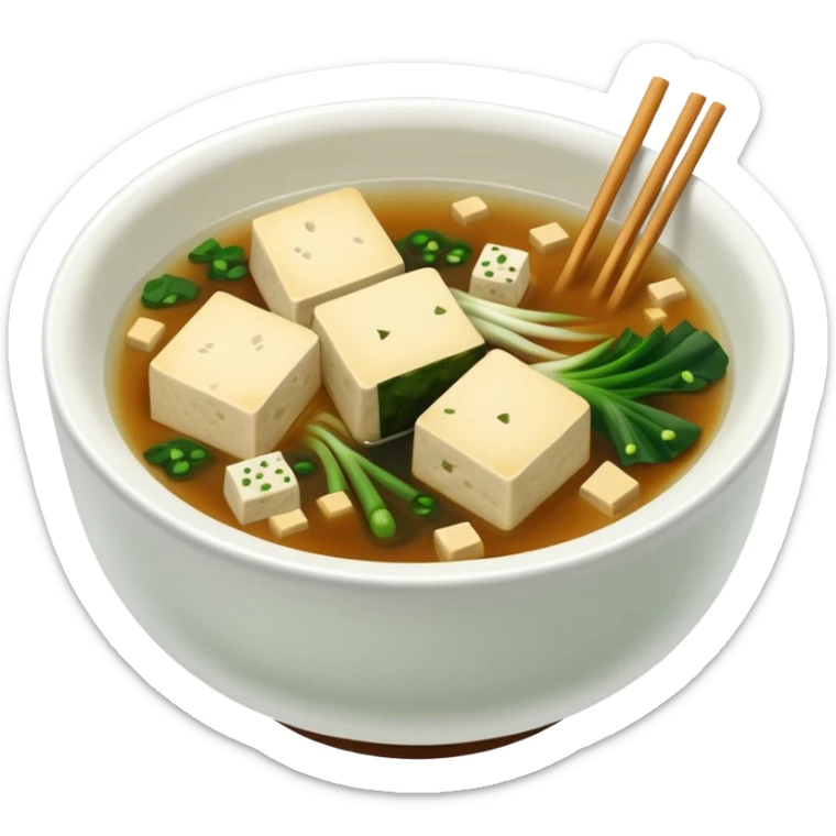 traditional minimalistic japanese miso soup with wakame, spring onion and tofu but no other toppings sticker