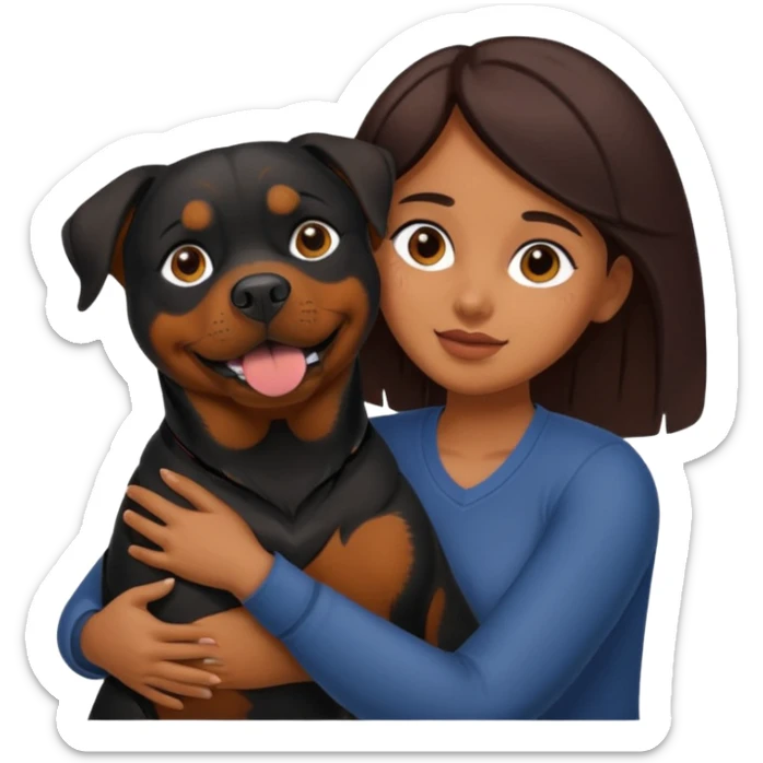 Mulher morena abraçando um rottweiler sticker