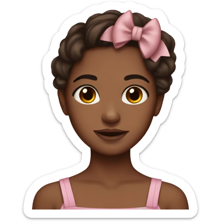 Brown skin girl with brown hair and brown eyes wearing a bow sticker