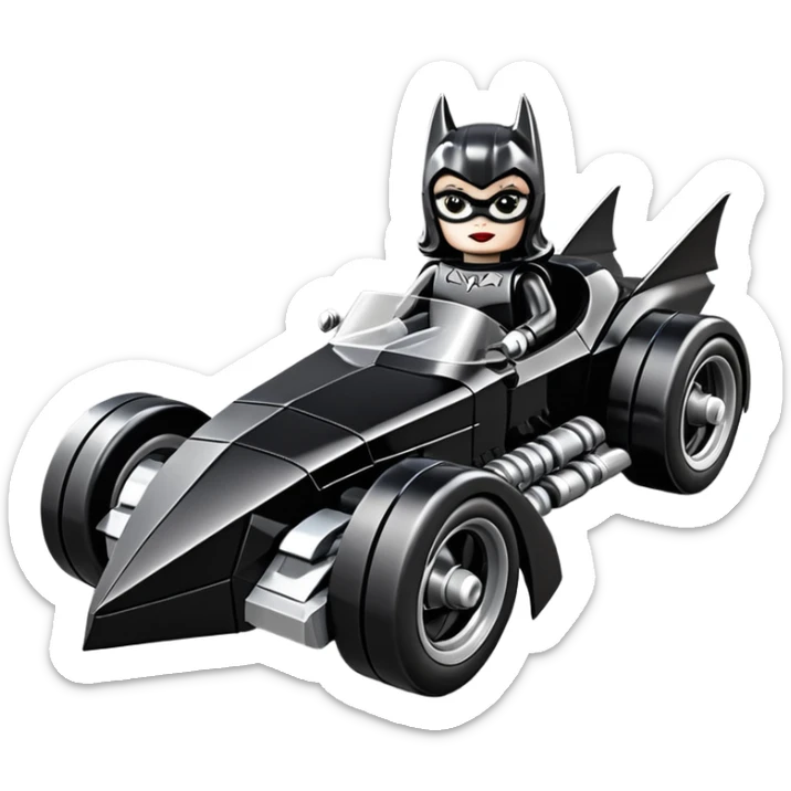  aerodynamic opulent dark knight futuristic concept Catwoman Batgirlmobile loosely based on 1977 Buick coupe  roadster racing Lego (flat long straight faceted mechanical body) winged stealthy street hot rod  sticker