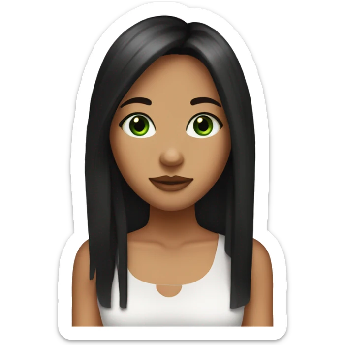 girl a little taned with curtain bangs, green eyes and black long hair sticker