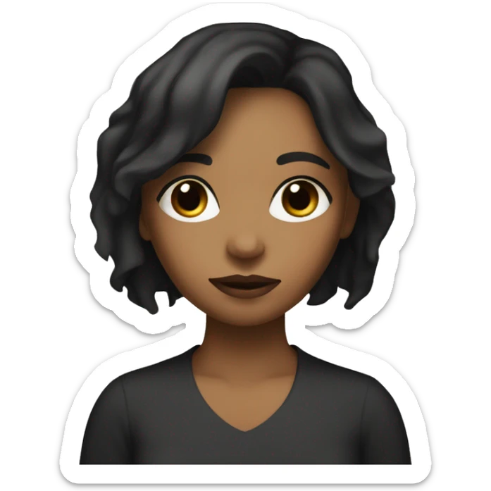 brown girl with black hair with dark circles holding a pile of paper  sticker