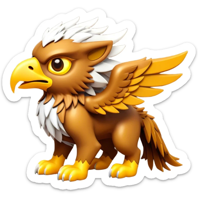 Clash of Clans aesthetic: Cinematic fierce lightning gryphon Beast Emoji, rendered in a 3D vector-style similar to standard emojis with minimal shading and bold, simplified shapes. A compact, isometric mythical creature with wild, majestic features and fierce yet endearing eyes, softly glowing with a primal enchanted charm. Simplified yet unmistakably iconic, highly detailed and consistent, glowing with a soft radiant shine and high polish. Stylized with a touch of mythical wildness and a soft glowing outline, capturing the essence of a legendary beast with a friendly, playful allure! sticker