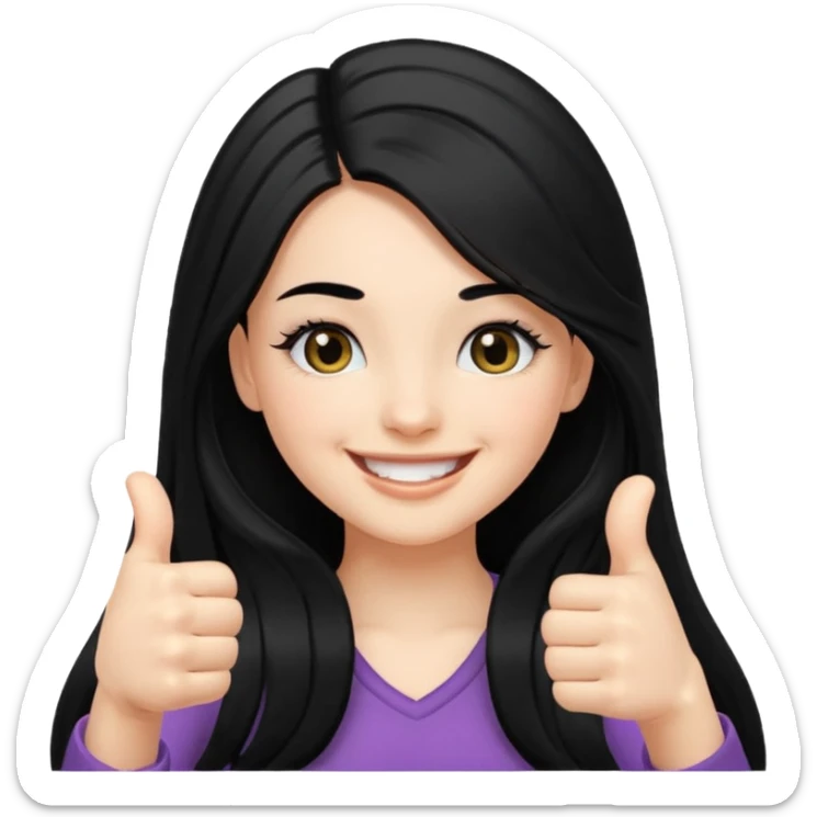 una chica sonriendo con un pulgar hacia arriba con el pelo largo negro y pestañas  sticker