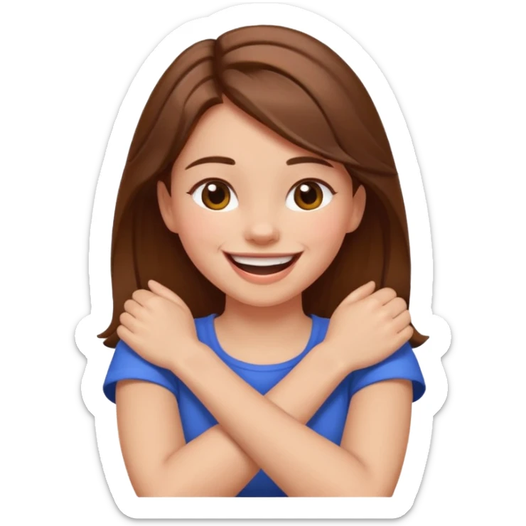 Arms crossed holding neck laughing girl with brown hair sticker