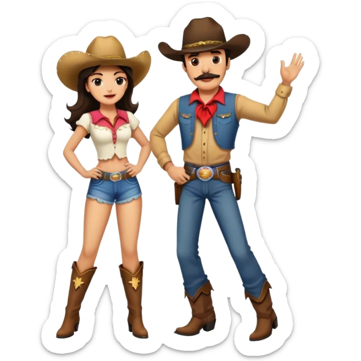 Man with dark hair and mustache line dancing with girl in western wear  sticker