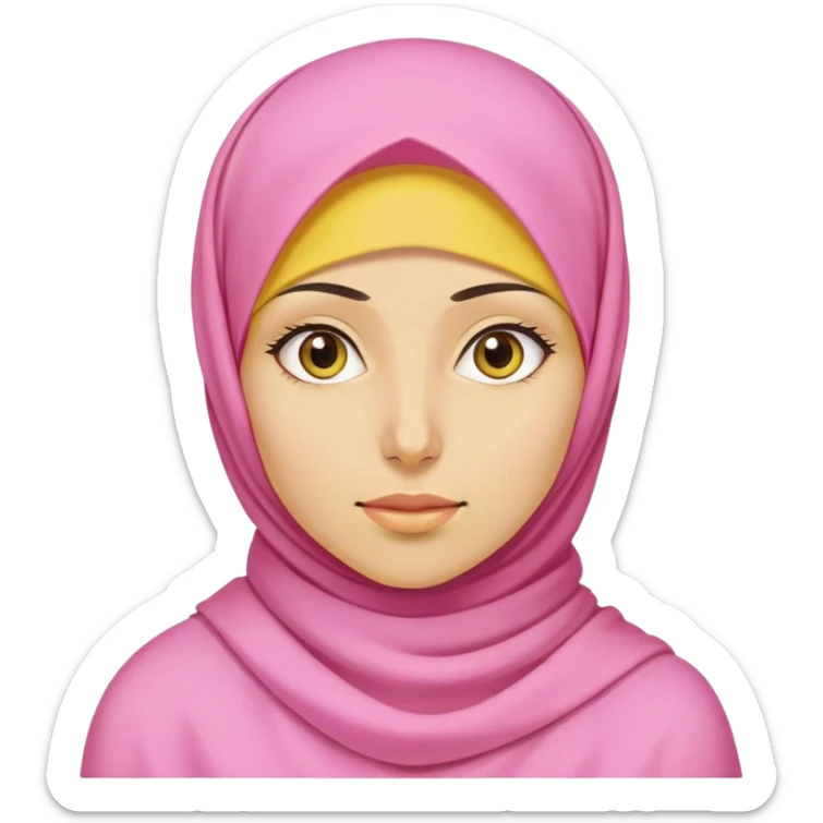 "- Nữ
- 25 tuổi
- Da vàng
- Đầu đội khăn Hijab hồng
- mặt bình thường
" sticker