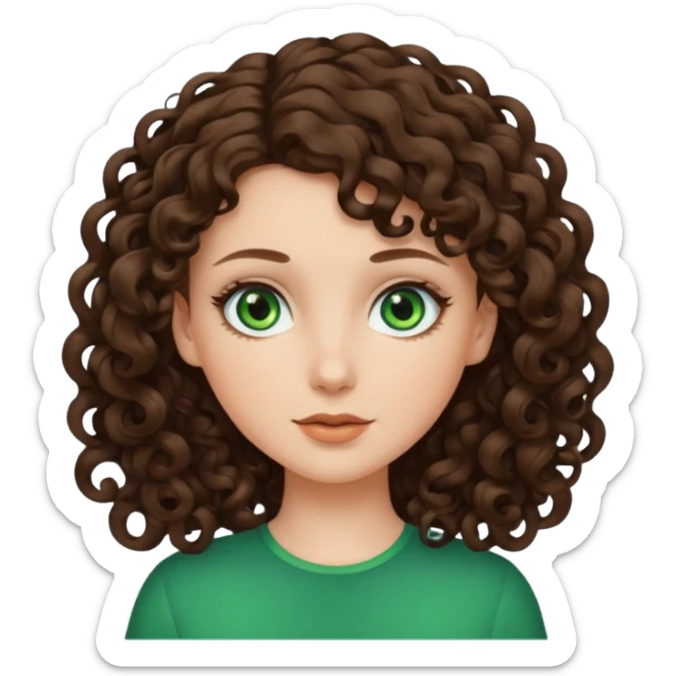 White, green-eyed, brunette girl with somehow curly hair sticker
