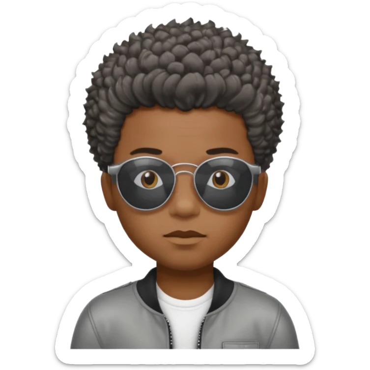 Un garçon,de couleur noir avec des lunettes de soleil grise,il a des cheveux crépus et au dessus de sa tete il est écrit BOUSS  sticker
