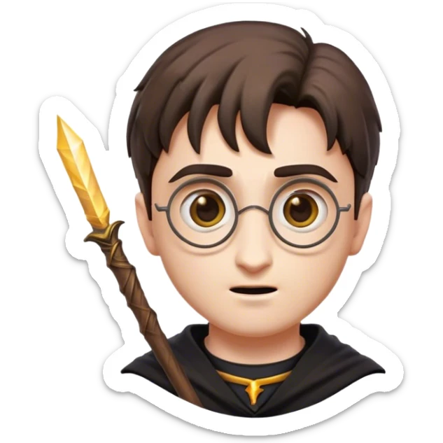Cinematic Realistic Harry Potter Pop Culture Emoji, featuring a mystical, enchanted portrayal inspired by the iconic wizard rendered with lifelike magical details and dynamic lighting. sticker