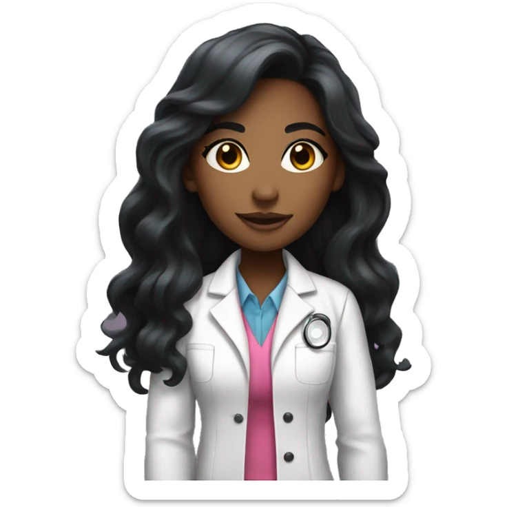 Black young beautiful female idol scientist with long black hair with pink accents sticker