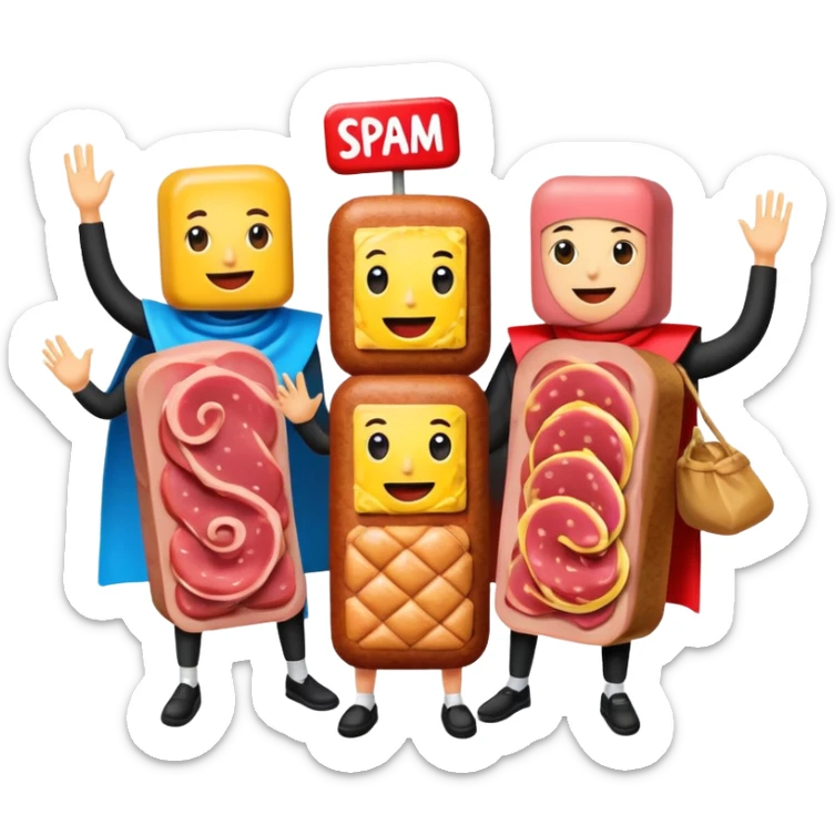 spam artists welcoming guests at a spam meat art gallery exhibition  sticker