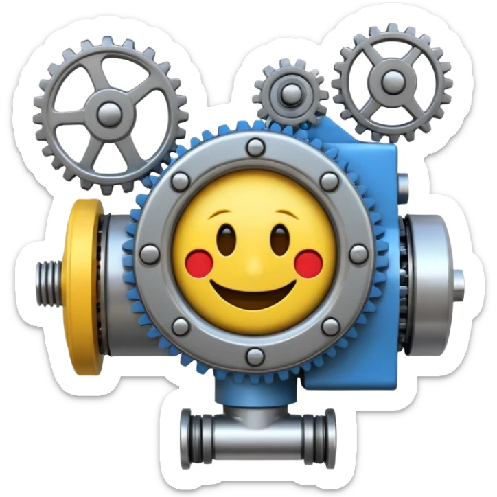 Industrial mechanical motor with a smiley face, emoji for the new electric music genre Motor breaks must be friendly and sellable sticker