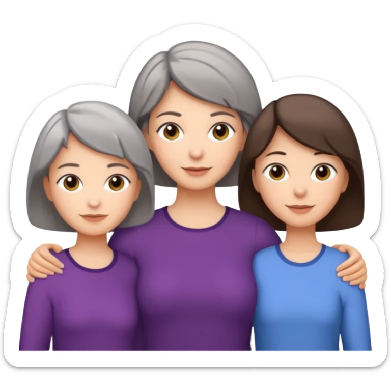 A mum with short Gray hair and her two adult daughters with brown hair sticker