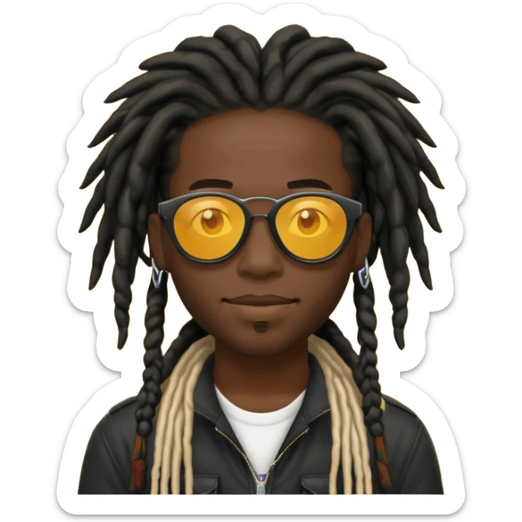 a black african guy with dreadlocks, wearing black shades and aura farming emoji sticker