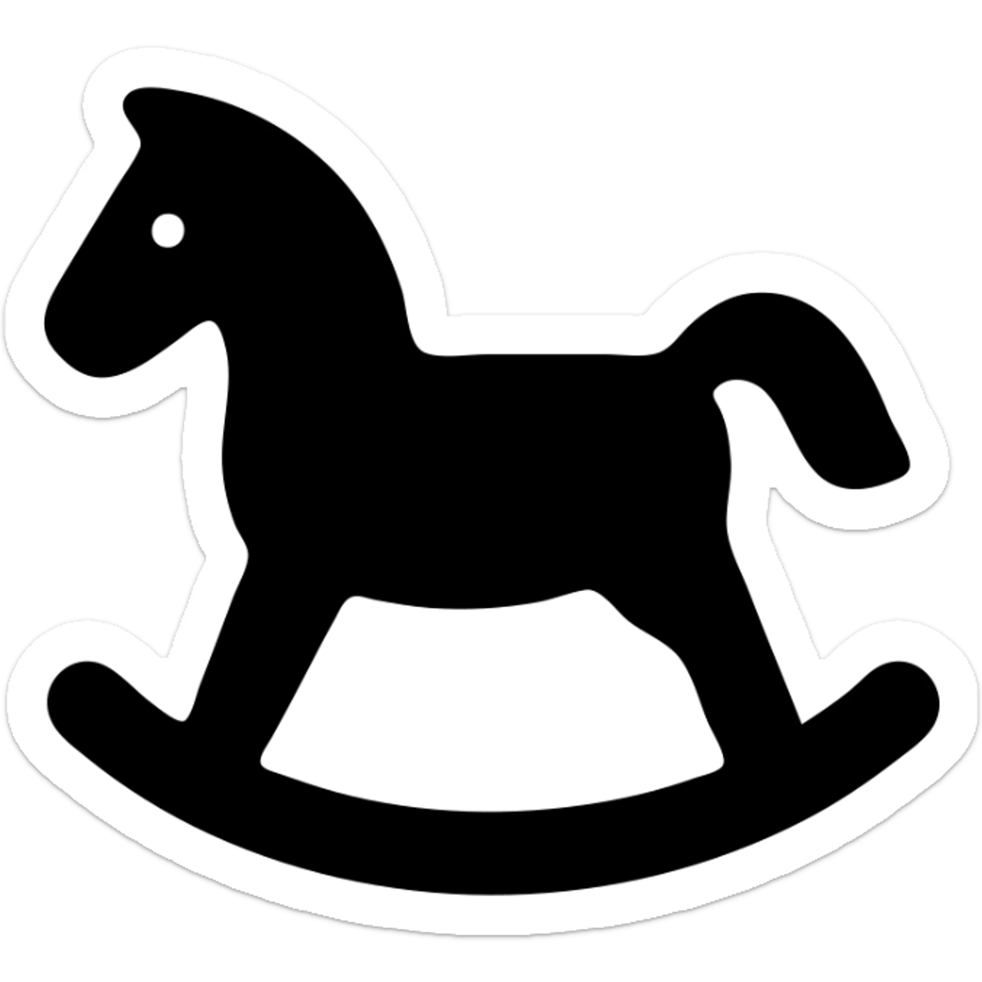 rocking horse, filled icon style, bold silhouette, no outline, simple and recognizable sticker