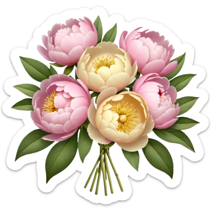 bouquet of peonies in soft pink, beige and yellow pastel colors sticker