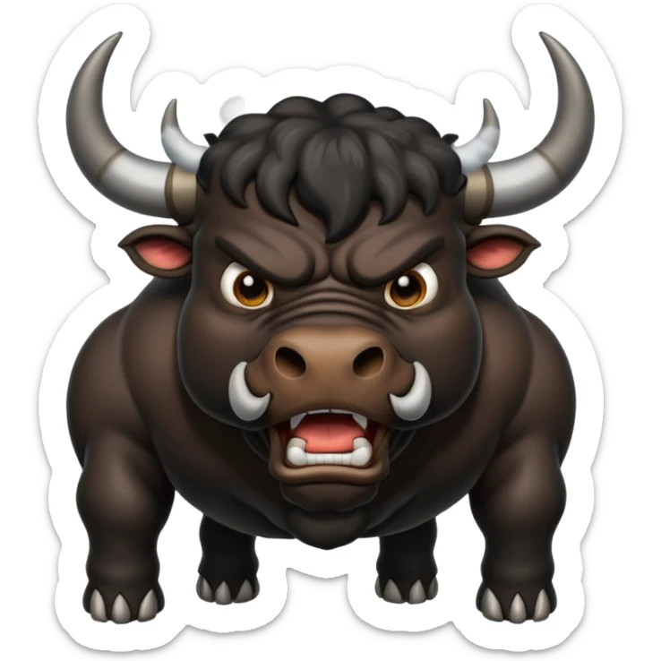 Emoji of an angry black powerful bull with steam coming out of its nose sticker