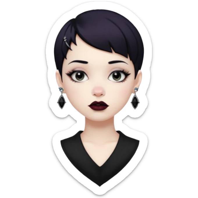 A girl with black and short hair, Gothic style lip and nose piercings and earrings sticker