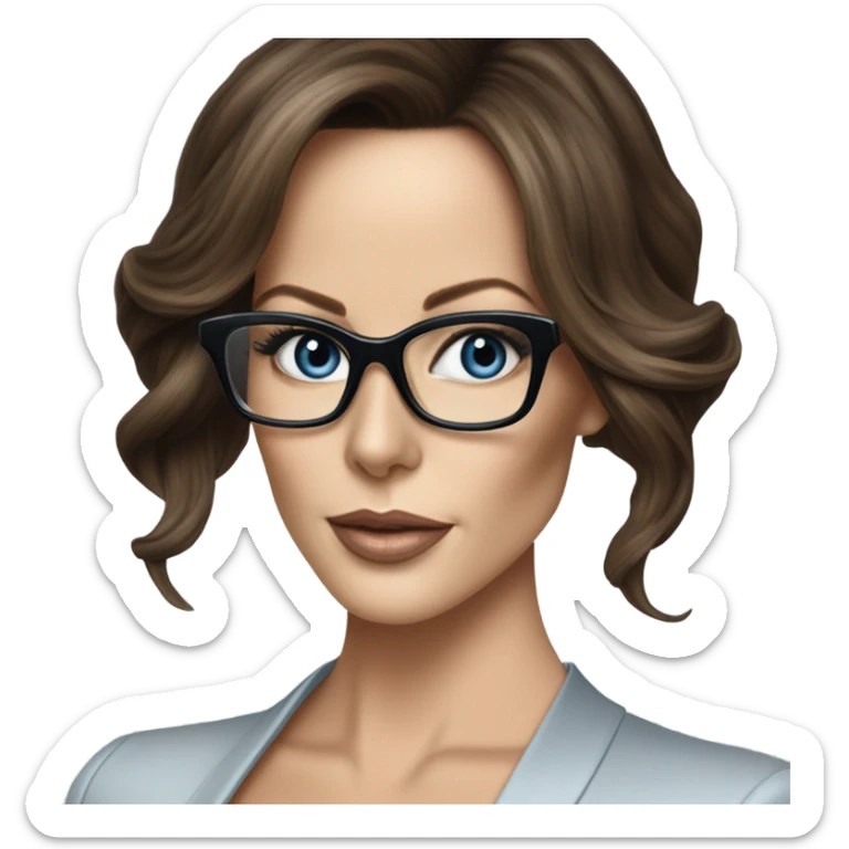 Hyper Realistic photo Kate Beckinsale blue eyes wearing glasses in a business meeting high fashion  sticker