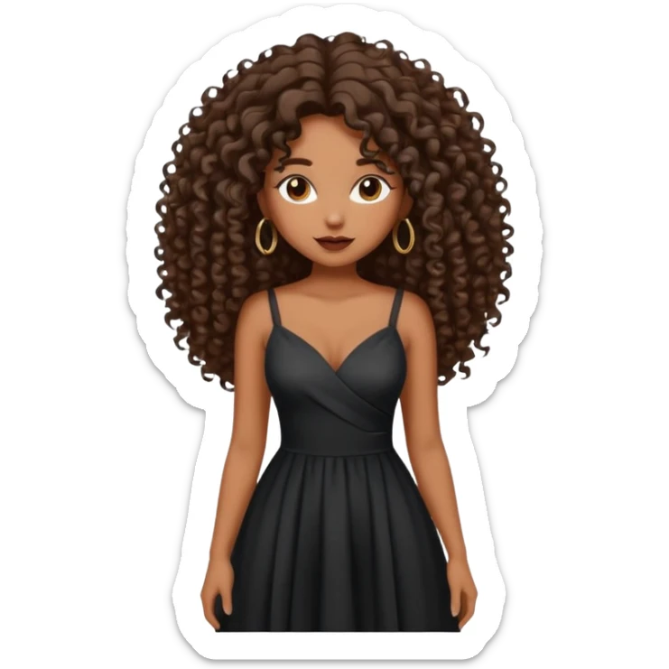 brown skinned lady with curly black hair, shoulder long hair, messy, nice curves sticker