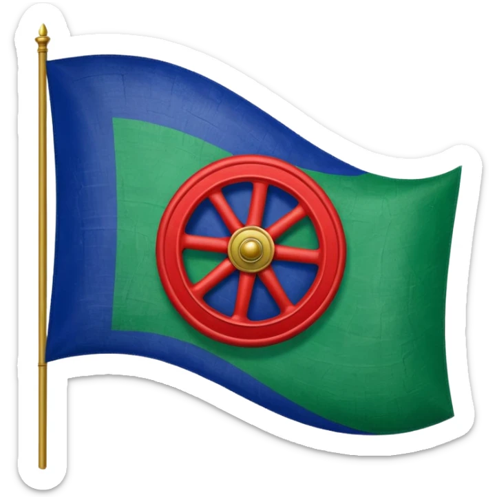 Bandera gitana con rueda roja enel medio i azul arriba dela bandera i verde abajo sticker